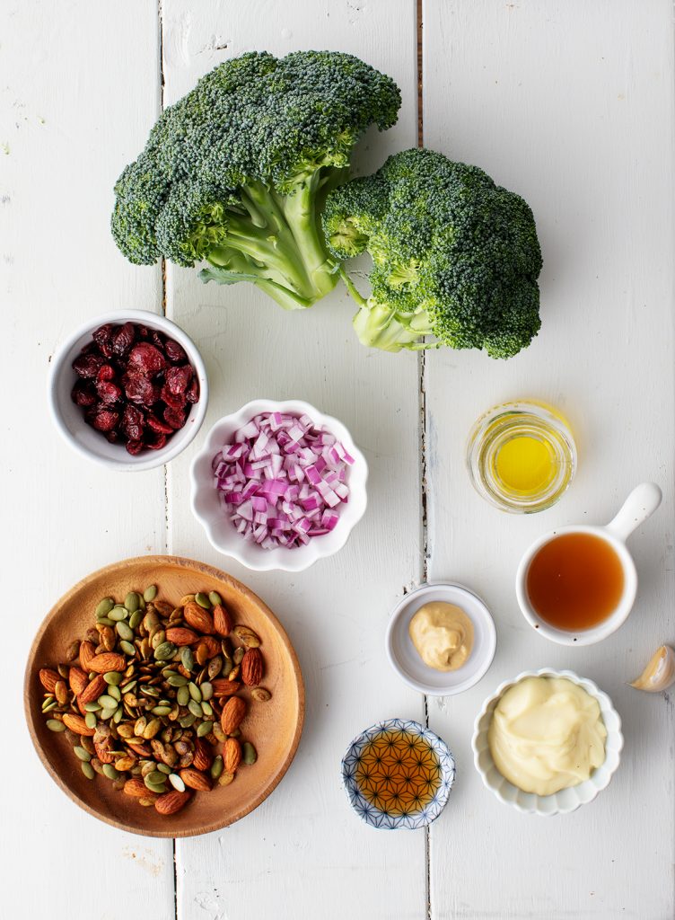 Ingredients of broccoli salad